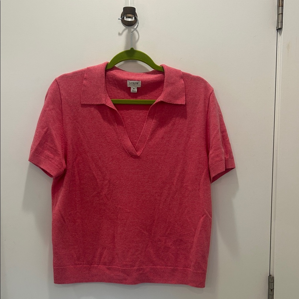 JCrew Hot Pink Short Sleeve V-Neck Polo Sweater